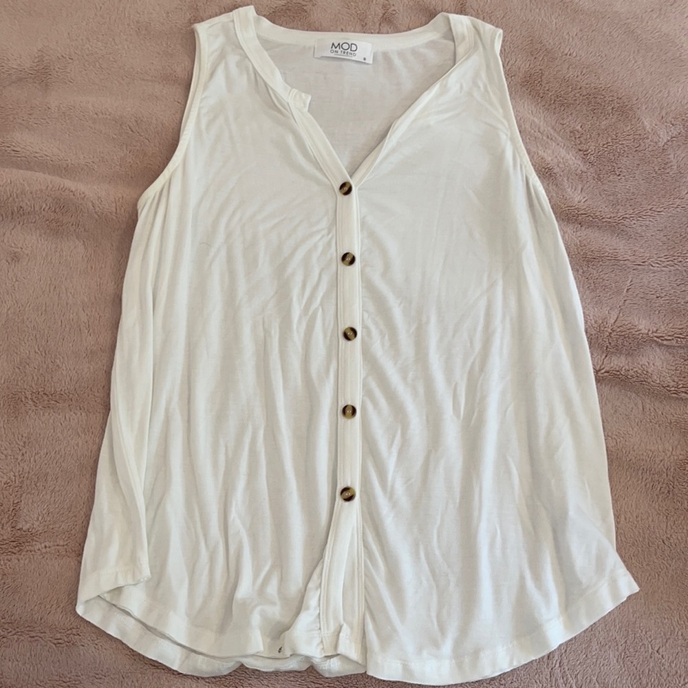white long tank with fake buttons down the front